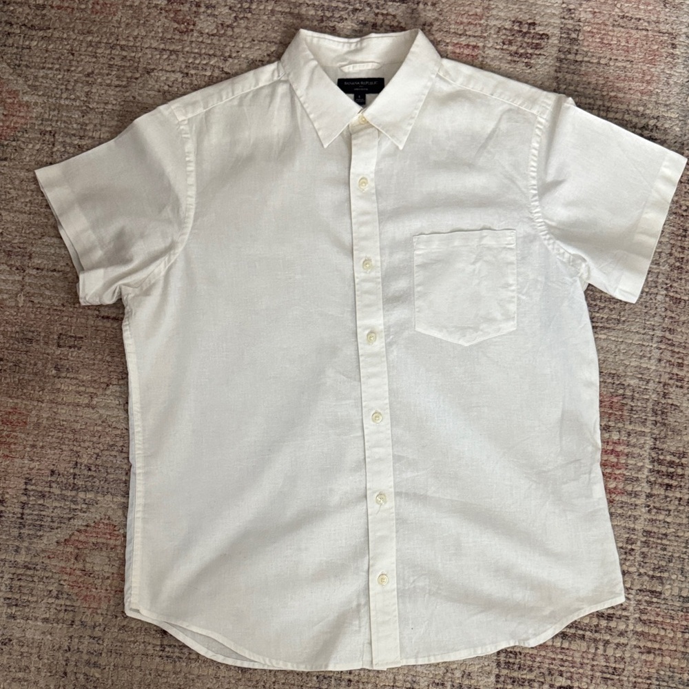 Banana Republic - White Casual Linen Blend Button Down Shirt, L
